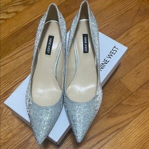 Nine West Silver Glitter Heels